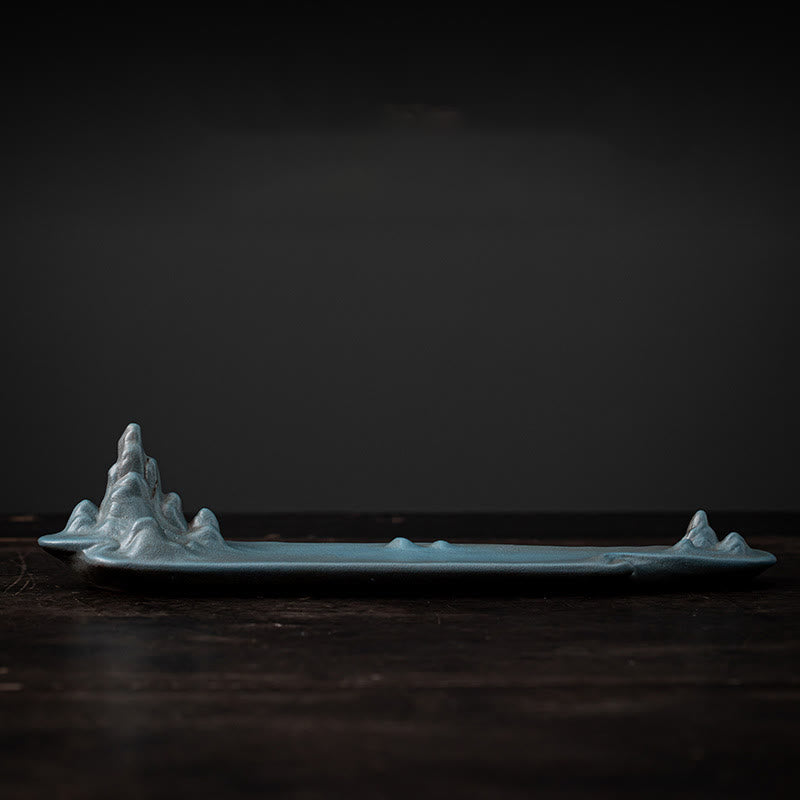 Quemador de incienso de cerámica con diseño de barco, montaña y Buddha Stones, curación espiritual