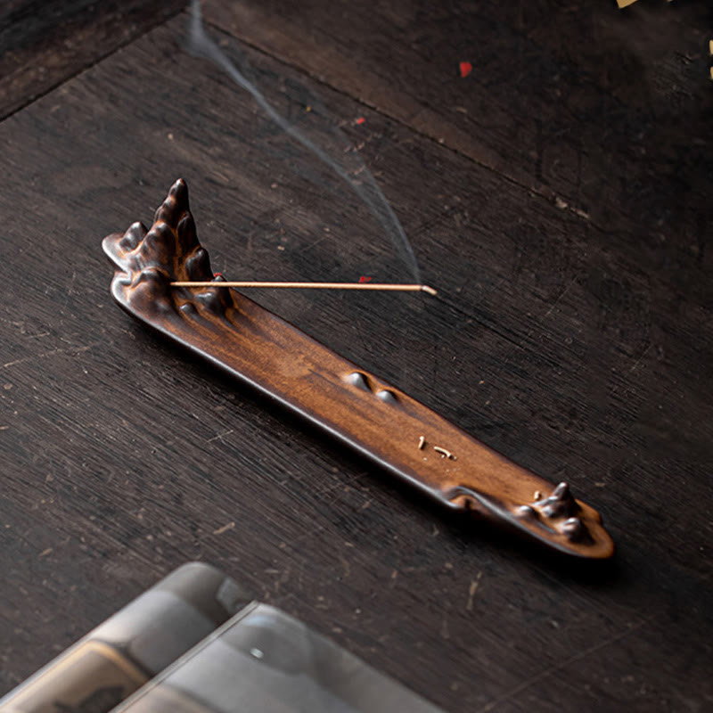 Quemador de incienso de cerámica con diseño de barco, montaña y Buddha Stones, curación espiritual