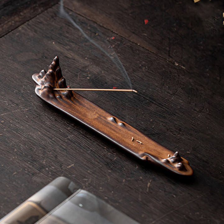 Quemador de incienso de cerámica con diseño de barco, montaña y Buddha Stones, curación espiritual