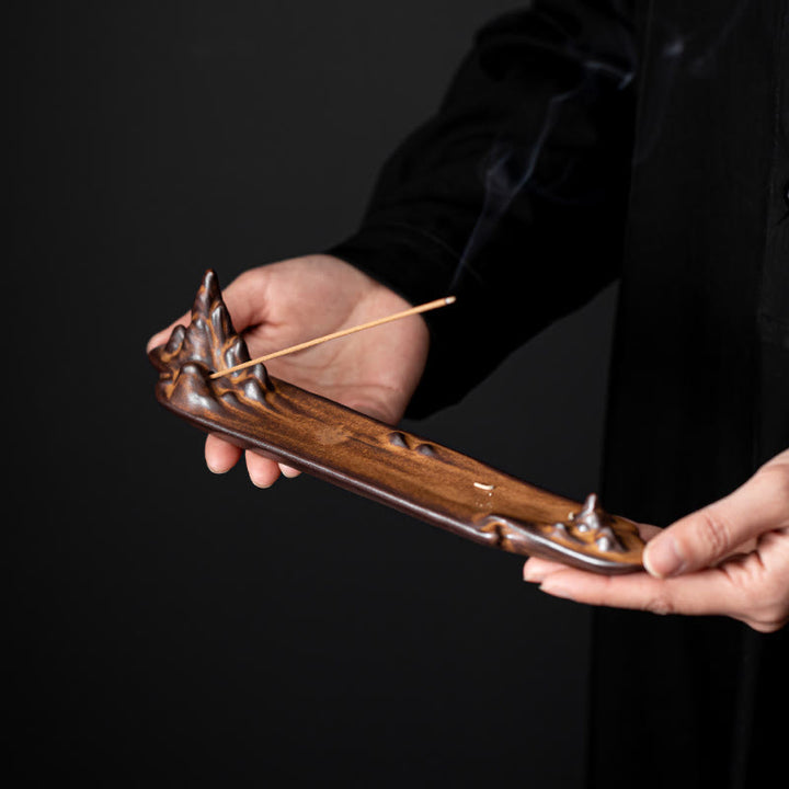 Quemador de incienso de cerámica con diseño de barco, montaña y Buddha Stones, curación espiritual