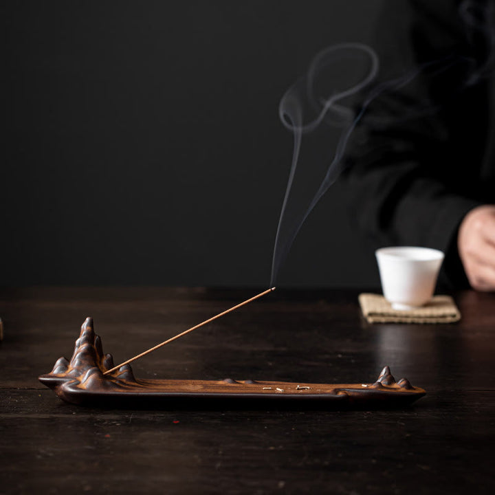 Quemador de incienso de cerámica con diseño de barco, montaña y Buddha Stones, curación espiritual