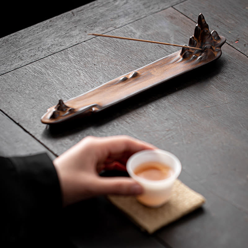 Quemador de incienso de cerámica con diseño de barco, montaña y Buddha Stones, curación espiritual