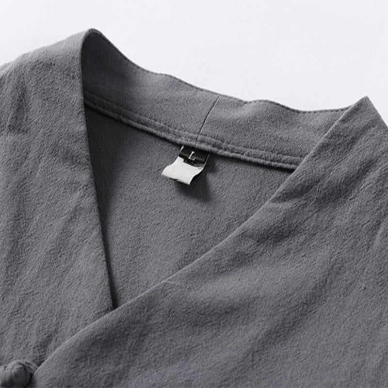 Camisa de algodón para hombre con cuello en V, manga tres cuartos, dos botones y color liso, informal, con Buddha Stones