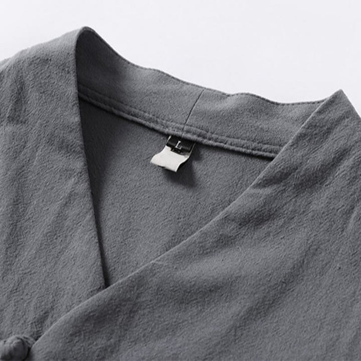 Camisa de algodón para hombre con cuello en V, manga tres cuartos, dos botones y color liso, informal, con Buddha Stones