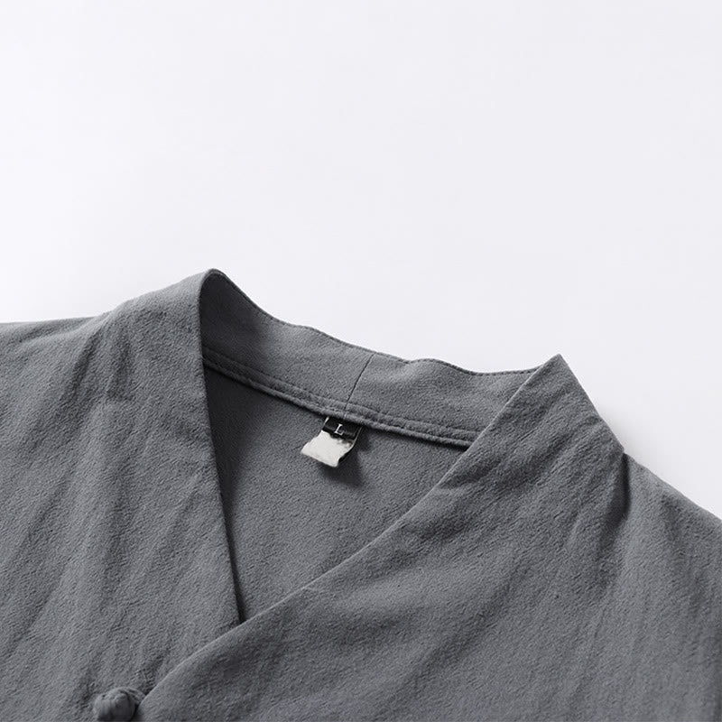 Camisa de algodón para hombre con cuello en V, manga tres cuartos, dos botones y color liso, informal, con Buddha Stones