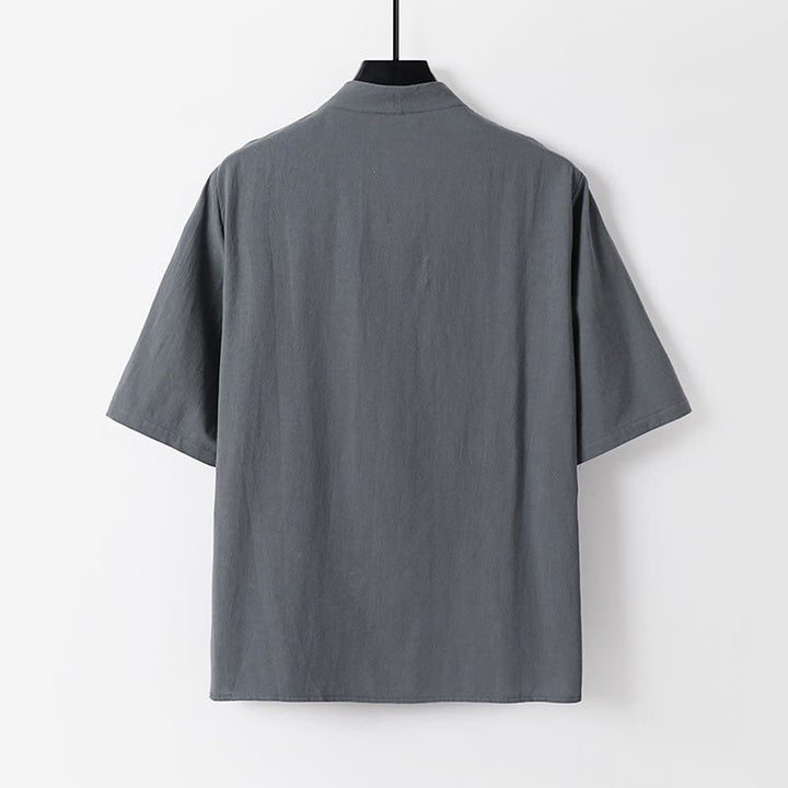 Camisa de algodón para hombre con cuello en V, manga tres cuartos, dos botones y color liso, informal, con Buddha Stones