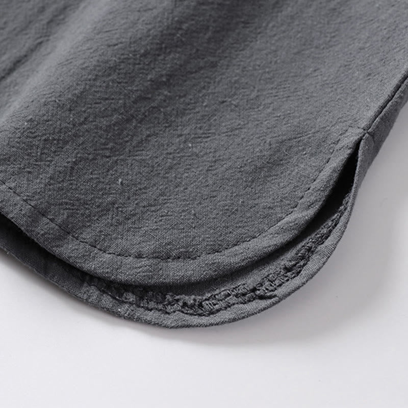 Camisa de algodón para hombre con cuello en V, manga tres cuartos, dos botones y color liso, informal, con Buddha Stones