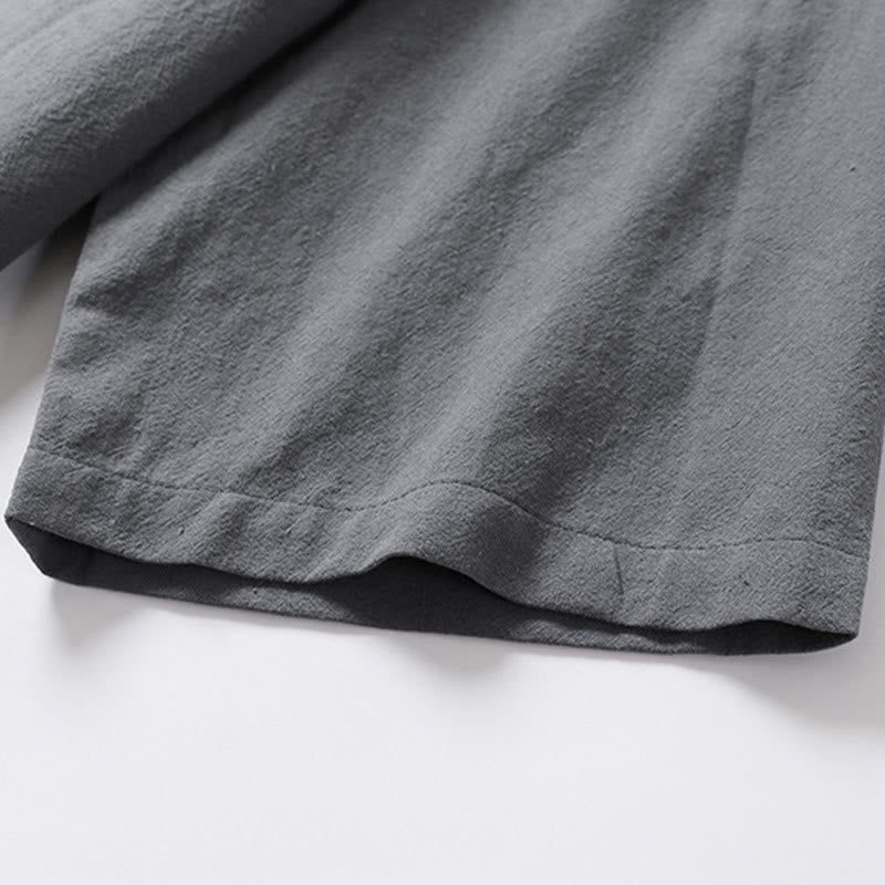 Camisa de algodón para hombre con cuello en V, manga tres cuartos, dos botones y color liso, informal, con Buddha Stones