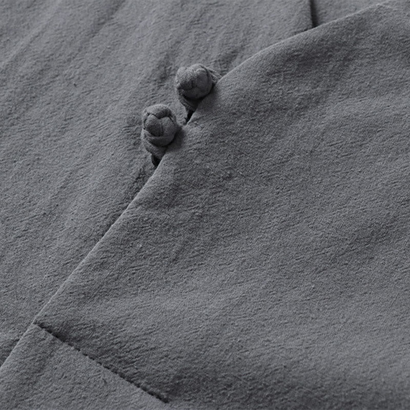 Camisa de algodón para hombre con cuello en V, manga tres cuartos, dos botones y color liso, informal, con Buddha Stones