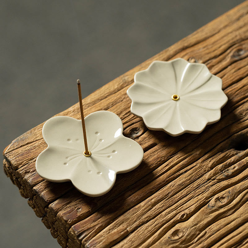 Quemador de incienso de cerámica curativo con Buddha Stones , flor de loto, flor de cerezo, flor de ciruelo y crisantemo