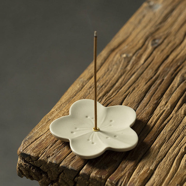 Quemador de incienso de cerámica curativo con Buddha Stones , flor de loto, flor de cerezo, flor de ciruelo y crisantemo