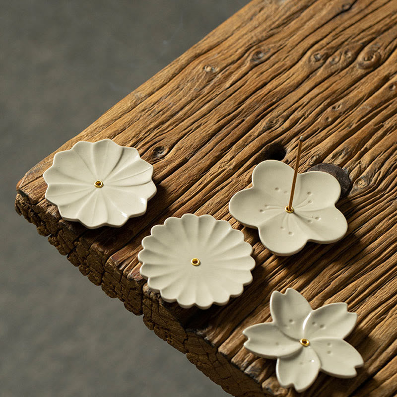 Quemador de incienso de cerámica curativo con Buddha Stones , flor de loto, flor de cerezo, flor de ciruelo y crisantemo