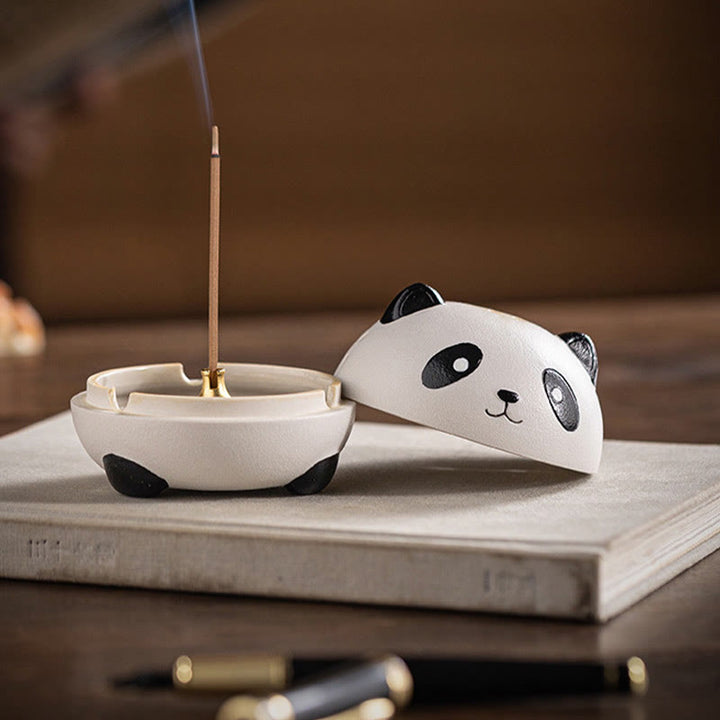 Quemador de incienso de cerámica curativo con forma de panda y Buddha Stones para decoración de escritorio
