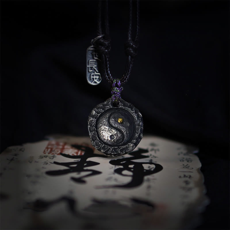 Colgante de collar de armonía con diseño de Tai Chi Yin Yang de plata de ley 999 con Buddha Stones - Plata de ley 999 YIN YANG (21*23*4 mm) - image 0