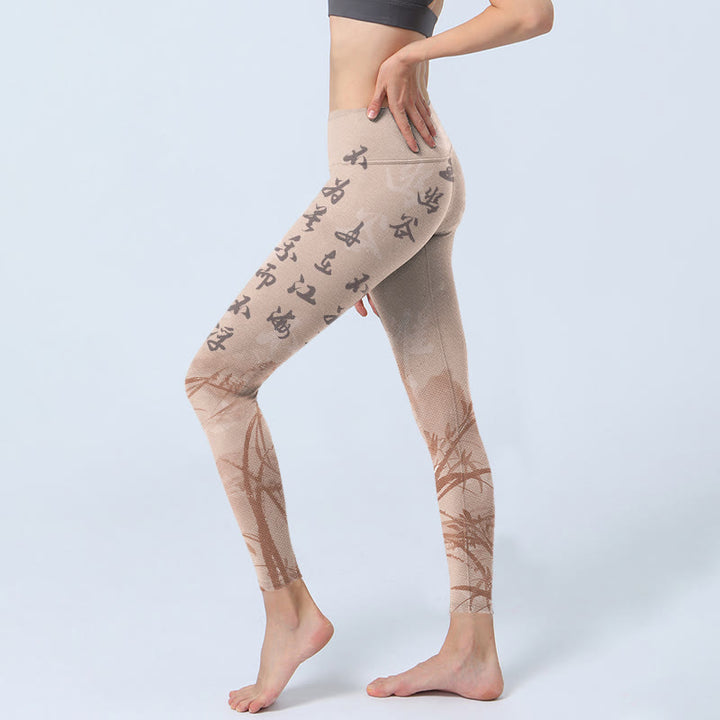 Leggings de yoga para mujer con estampado de orquídeas y caligrafía de Buddha Stones - image 3
