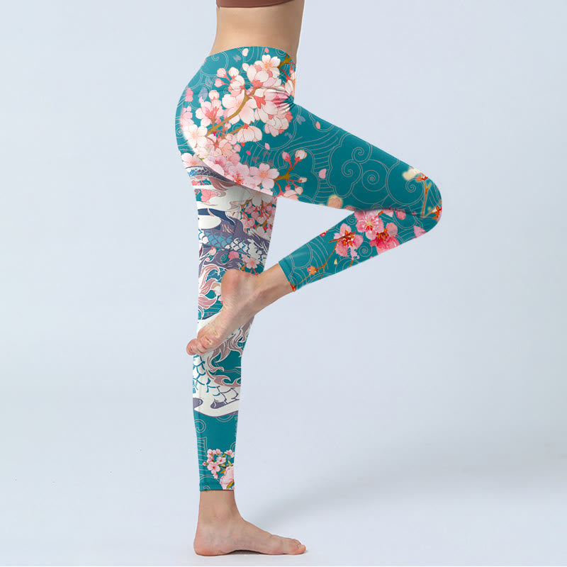 Leggings de yoga para mujer con estampado de flores de cerezo, dragón y piedras de Buddha Stones - image 4