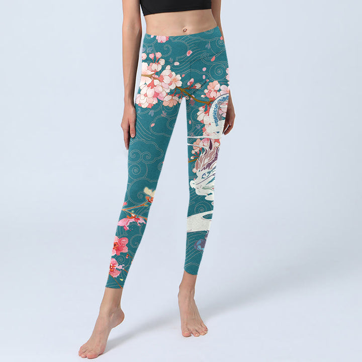 Leggings de yoga para mujer con estampado de flores de cerezo, dragón y piedras de Buddha Stones - image 6