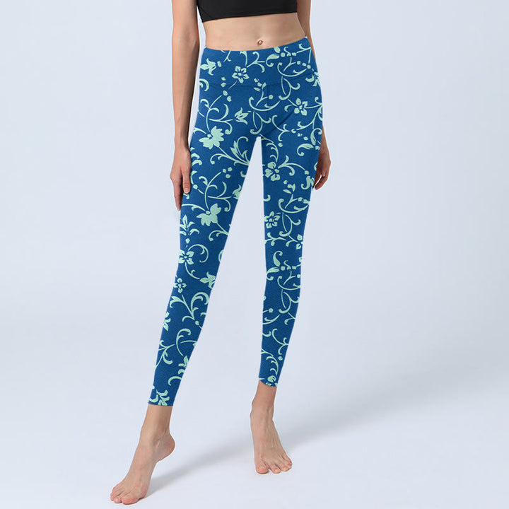 Leggings de yoga para mujer con estampado de flores, plantas y enredaderas y Buddha Stones - image 6