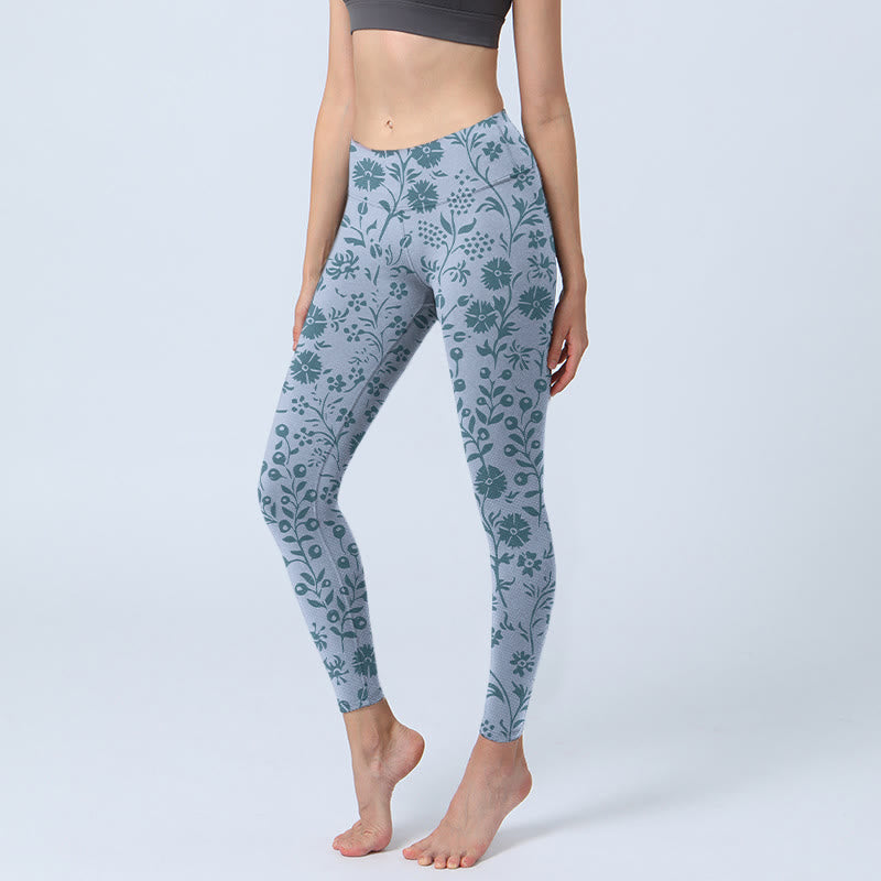 Leggings de yoga para mujer con estampado de plantas y flores exuberantes y Buddha Stones - Azul acero claro - US18,UK/AU22,EU50 (4XL) - image 1