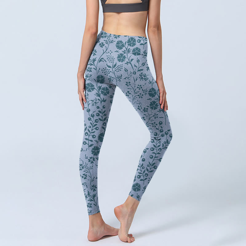 Leggings de yoga para mujer con estampado de plantas y flores exuberantes y Buddha Stones - image 4