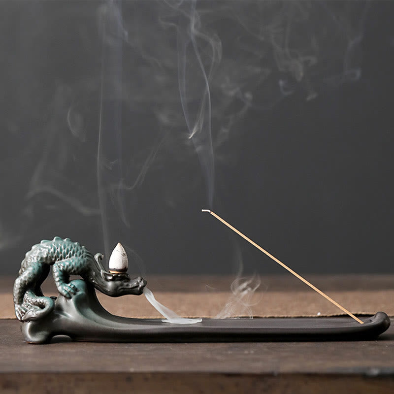 Quemador de incienso de cerámica con forma de conejo, luna y Buddha Stones, PiXiu, para curación de montañas