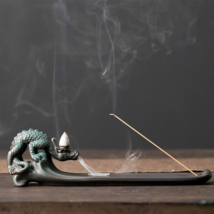 Quemador de incienso de cerámica con forma de conejo, luna y Buddha Stones, PiXiu, para curación de montañas