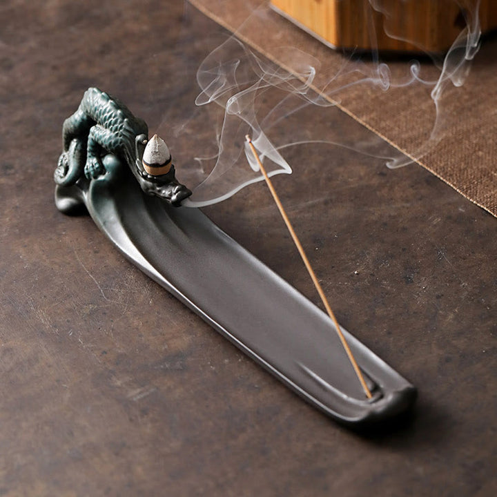 Quemador de incienso de cerámica con forma de conejo, luna y Buddha Stones, PiXiu, para curación de montañas