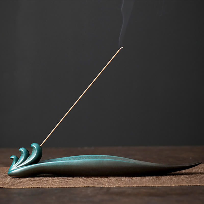 Quemador de incienso de cerámica curativo de bambú con forma de mariposa, tres Buddha Stones