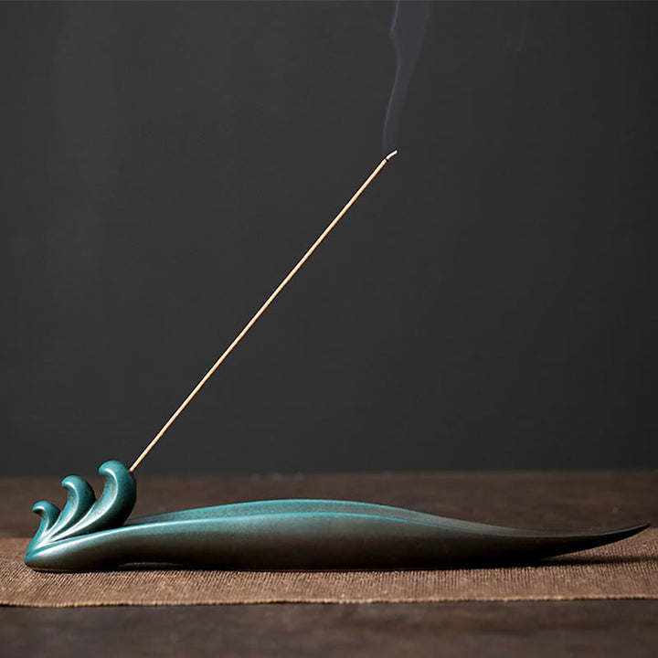 Quemador de incienso de cerámica curativo de bambú con forma de mariposa, tres Buddha Stones