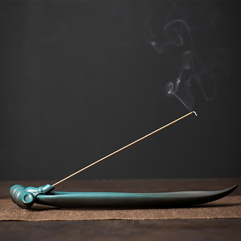 Quemador de incienso de cerámica curativo de bambú con forma de mariposa, tres Buddha Stones