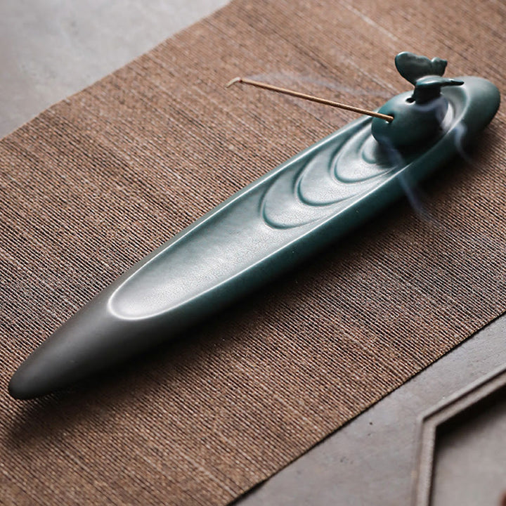 Quemador de incienso de cerámica curativo de bambú con forma de mariposa, tres Buddha Stones