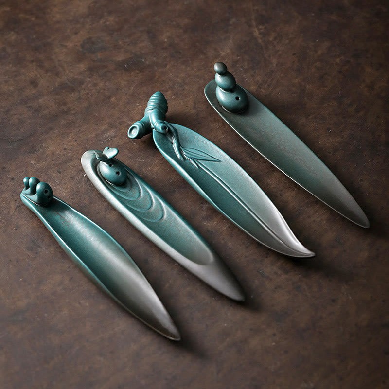 Quemador de incienso de cerámica curativo de bambú con forma de mariposa, tres Buddha Stones