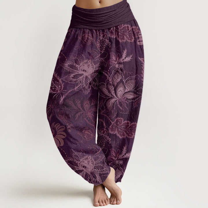 Pantalones harén con cintura elástica para mujer, informales, con estampado floral y Buddha Stones - Púrpura - US22,UK/AU26,EU54 (6XL) - image 8