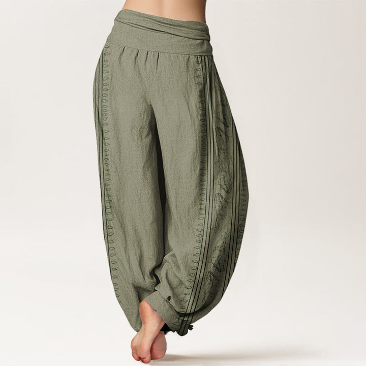 Pantalones harén con cintura elástica para mujer con diseño de rueda del Dharma y Buddha Stones y loto OM - image 7