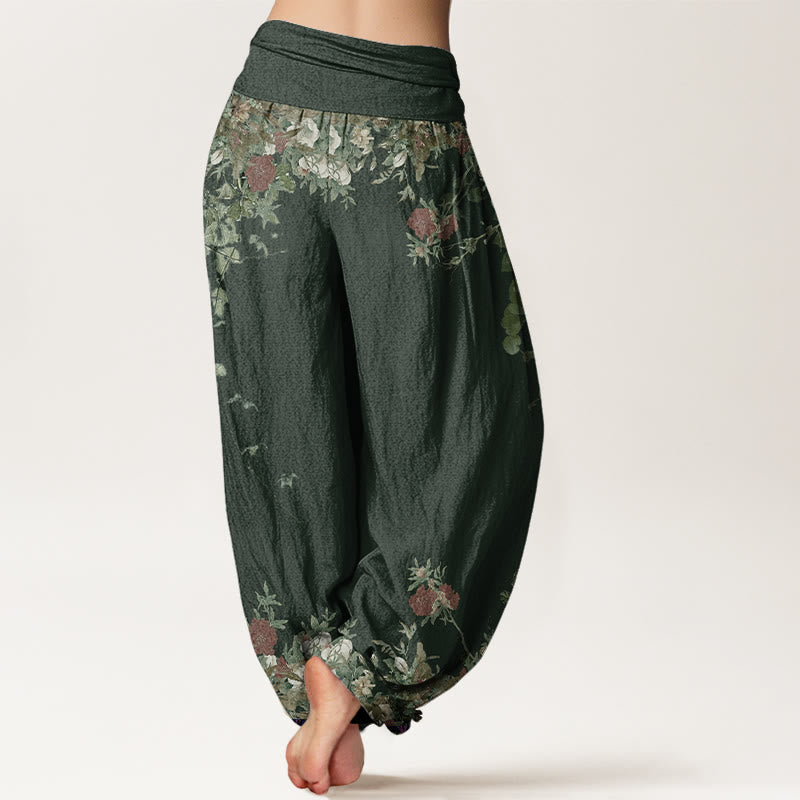 Pantalones harén con cintura elástica para mujer, diseño informal de peonías rojas y flores de Buddha Stones - image 7