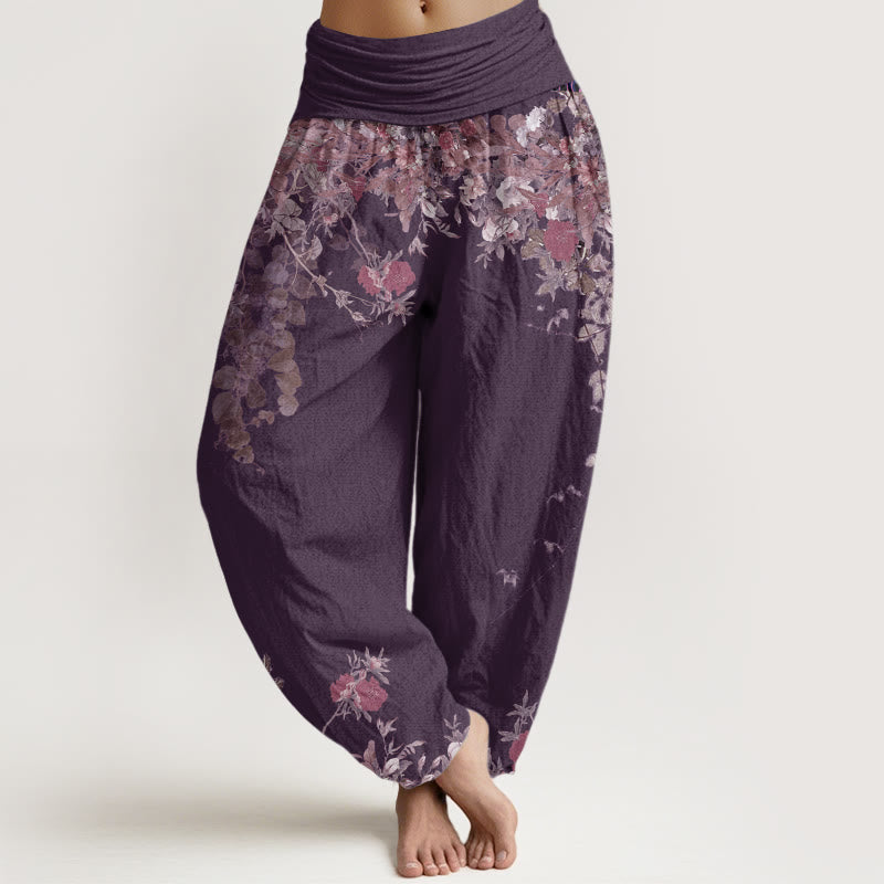 Pantalones harén con cintura elástica para mujer, diseño informal de peonías rojas y flores de Buddha Stones - Ciruela - US22,UK/AU26,EU54 (6XL) - image 8