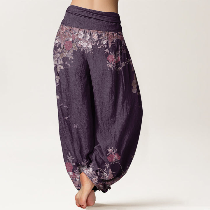 Pantalones harén con cintura elástica para mujer, diseño informal de peonías rojas y flores de Buddha Stones - image 10