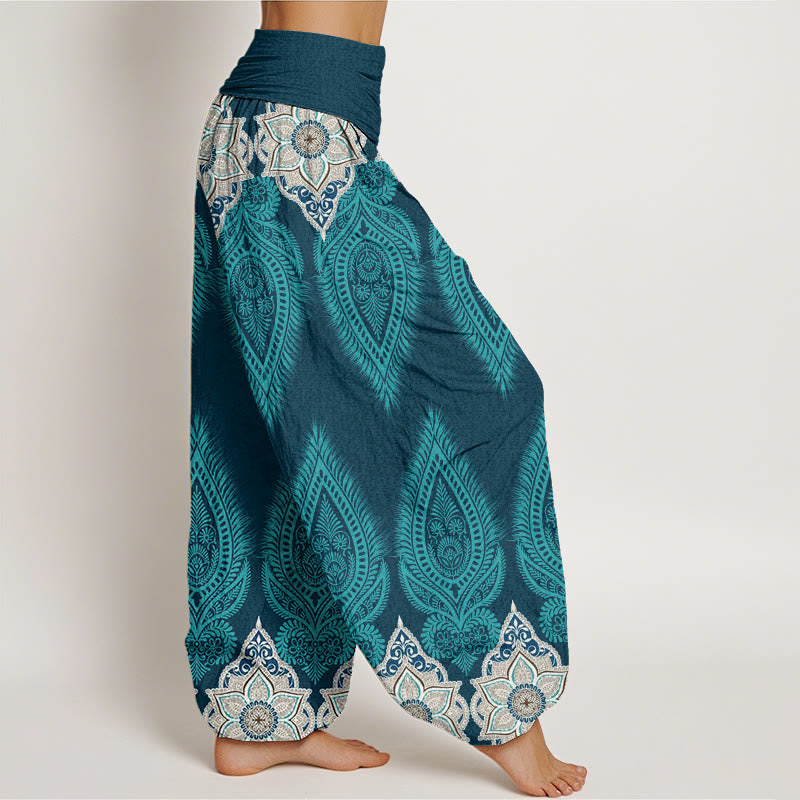 Pantalones harén con cintura elástica para mujer, diseño informal con plumas y flores de Buddha Stones - image 2