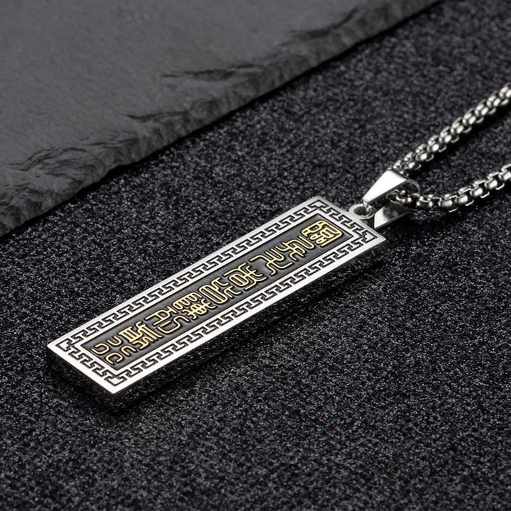 Colgante de collar con mantra de nueve palabras y equilibrio de Yin Yang en acero de titanio con Buddha Stones - image 4