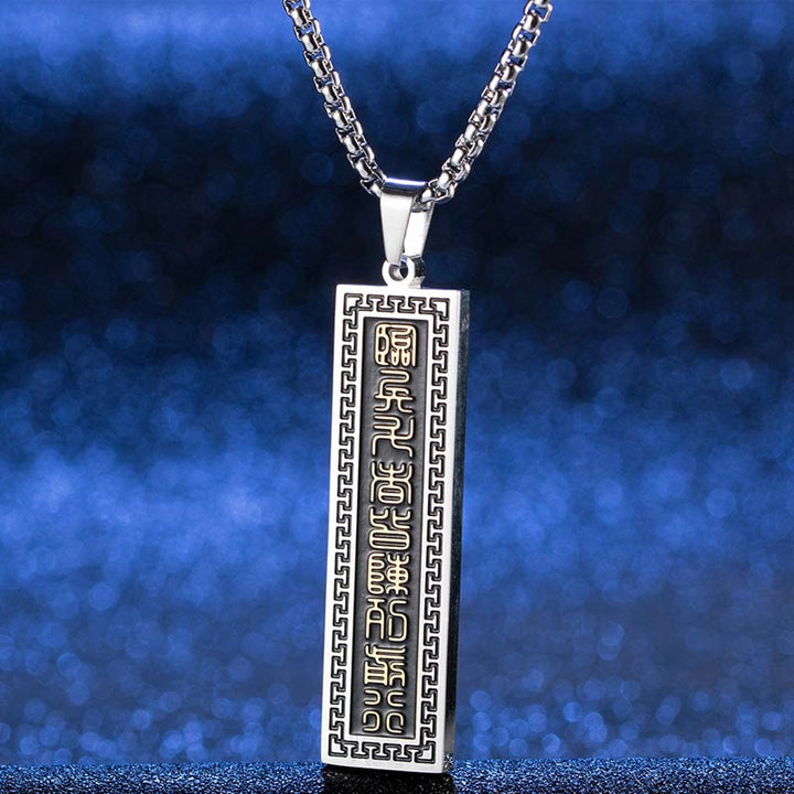 Colgante de collar con mantra de nueve palabras y equilibrio de Yin Yang en acero de titanio con Buddha Stones - Oro El mantra de nueve palabras - image 1