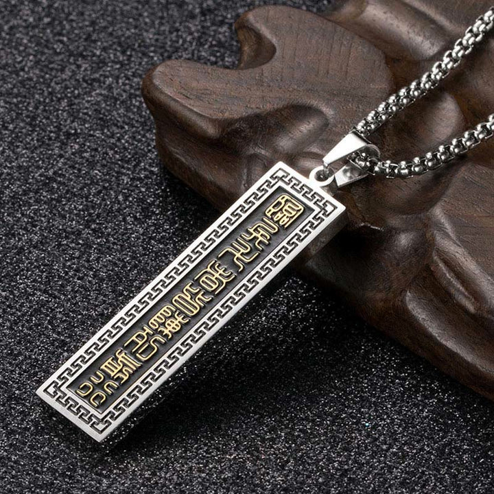 Colgante de collar con mantra de nueve palabras y equilibrio de Yin Yang en acero de titanio con Buddha Stones - image 2