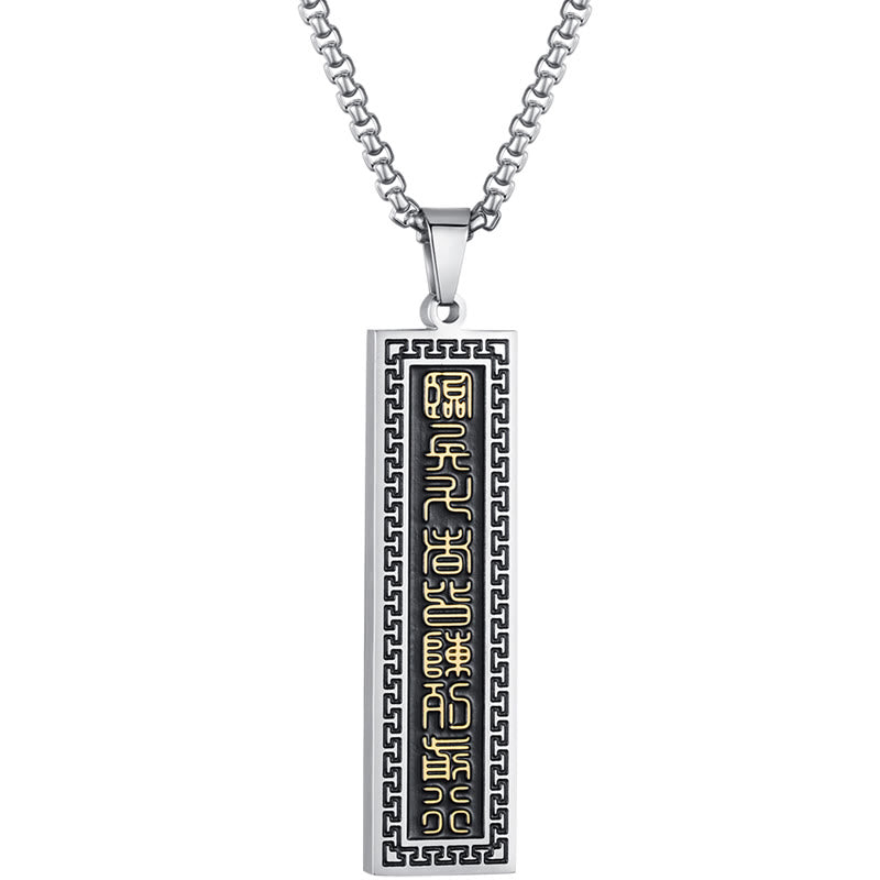 Colgante de collar con mantra de nueve palabras y equilibrio de Yin Yang en acero de titanio con Buddha Stones - image 3