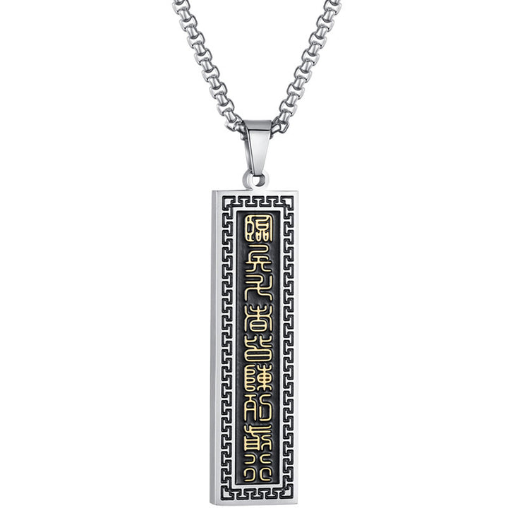 Colgante de collar con mantra de nueve palabras y equilibrio de Yin Yang en acero de titanio con Buddha Stones - image 3