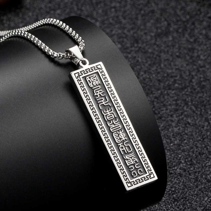 Colgante de collar con mantra de nueve palabras y equilibrio de Yin Yang en acero de titanio con Buddha Stones - Plata El mantra de nueve palabras - image 10