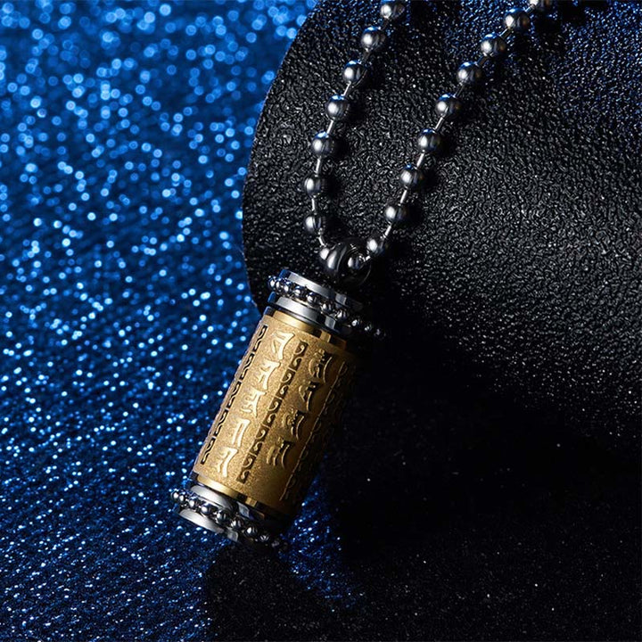 Collar con colgante de equilibrio con forma de rueda de oración de acero de titanio y Buddha Stones