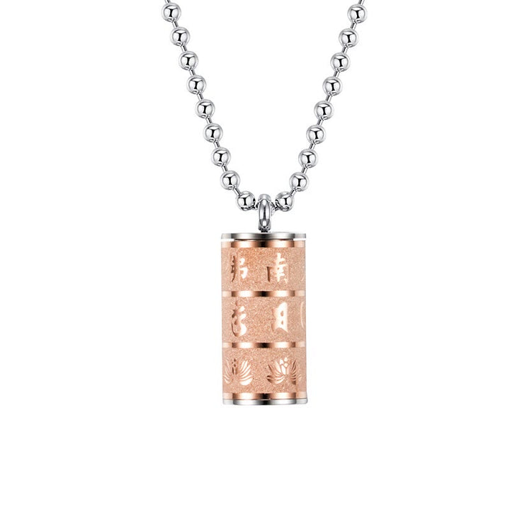 Collar con colgante de acero de titanio con diseño de rueda de oración y Buddha Stones, Om Mani Padme Hum tibetano, con diseño de loto - Oro rosa - image 9