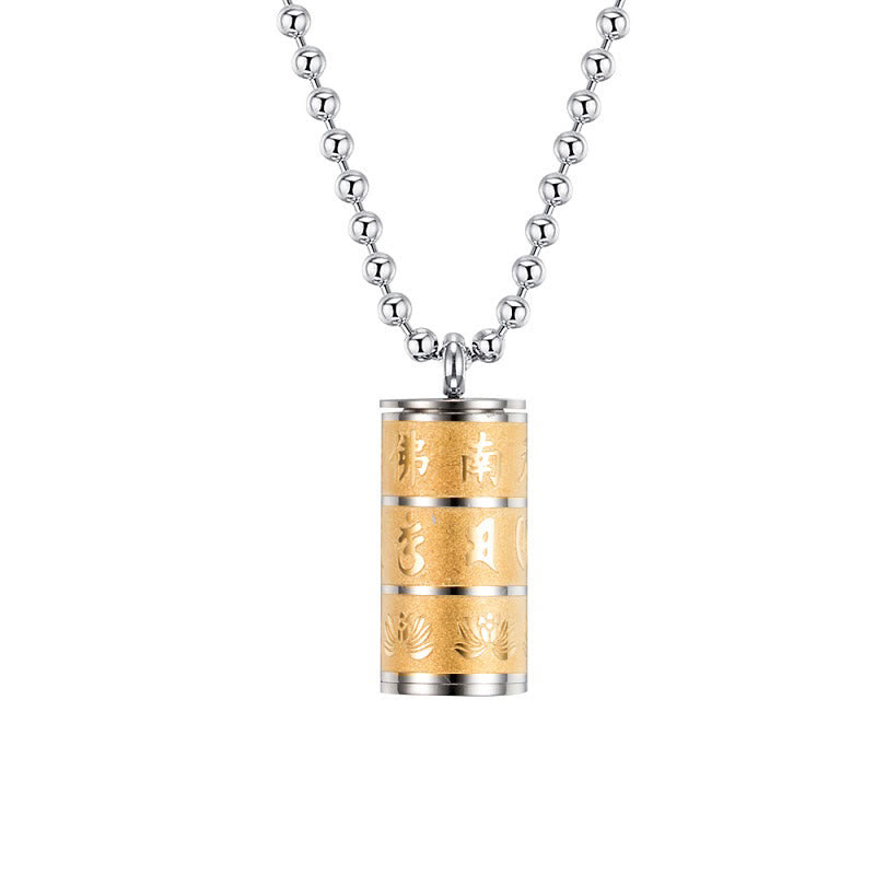 Collar con colgante de acero de titanio con diseño de rueda de oración y Buddha Stones, Om Mani Padme Hum tibetano, con diseño de loto - image 2