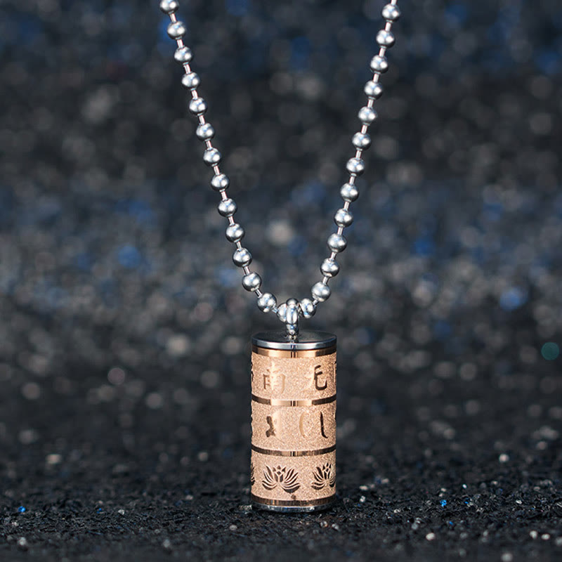 Collar con colgante de acero de titanio con diseño de rueda de oración y Buddha Stones, Om Mani Padme Hum tibetano, con diseño de loto - image 10