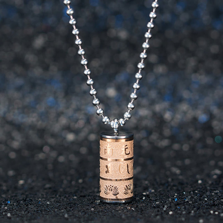 Collar con colgante de acero de titanio con diseño de rueda de oración y Buddha Stones, Om Mani Padme Hum tibetano, con diseño de loto - image 10