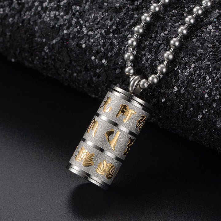 Collar con colgante de acero de titanio con diseño de rueda de oración y Buddha Stones, Om Mani Padme Hum tibetano, con diseño de loto - image 12